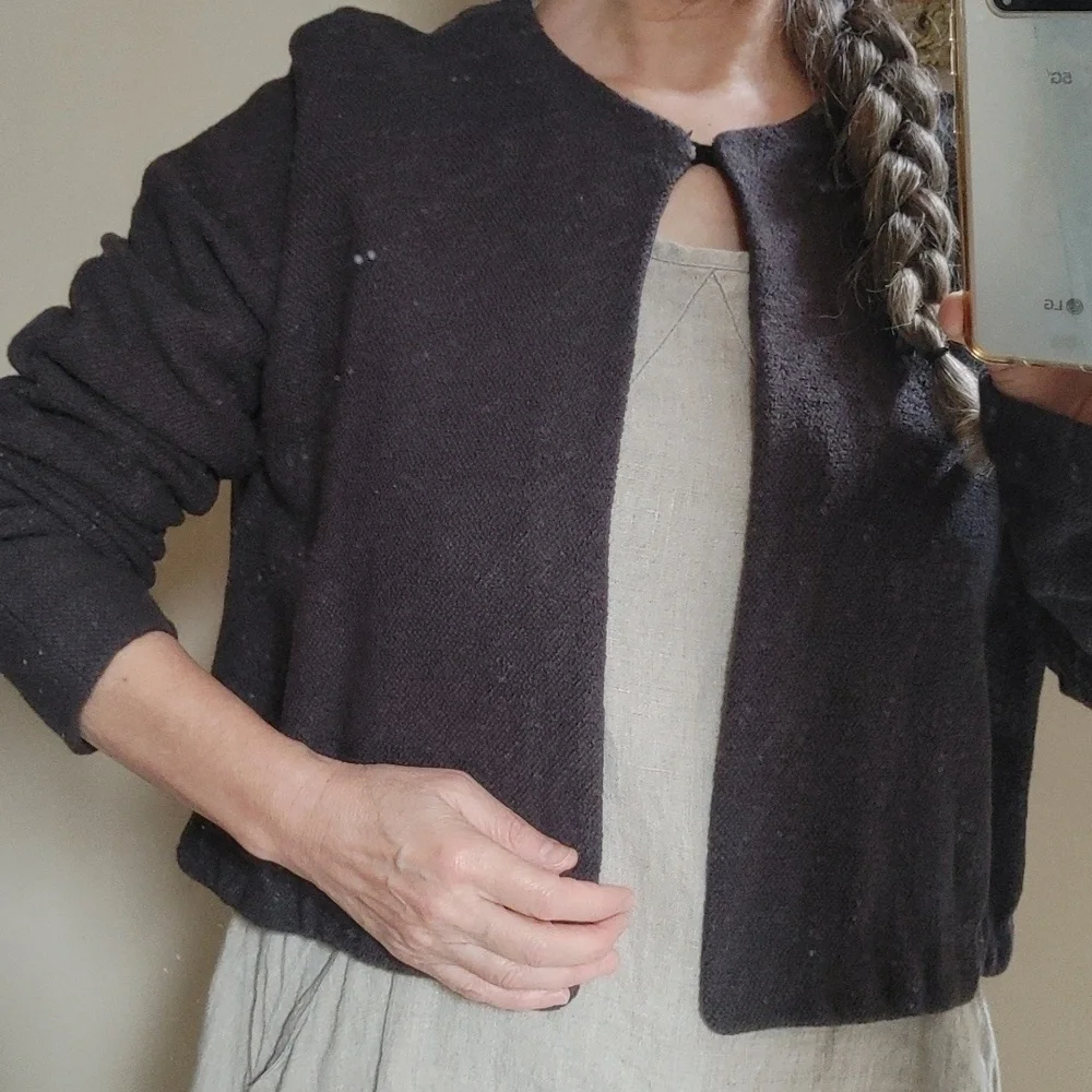 Vintage Linda Allard Ellen Tracy Wool Crop Sweater in Eggplant XL